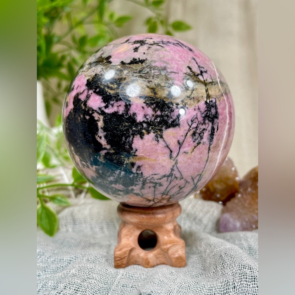 1030 Rare Large Peruvian Rhodonite Crystal Sphere